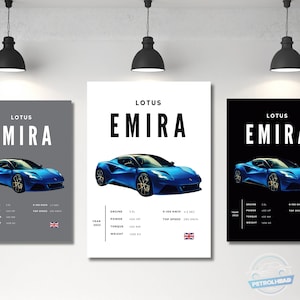 Lotus Poster Druck Emira Poster Super Car Poster Wandkunst Auto Fotografie Dekor Geschenk für Auto-Liebhaber Lotus Print Auto Geschenk