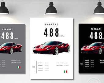 Ferrari Poster Print 488 Pista Poster Sports Car Poster Wall Art Car Photography Decor Gift For Car Lover Ferrari Print Car Gift