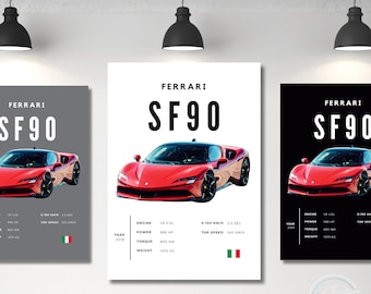 Ferrari Poster Print SF90 Poster Supercar Poster Wall Art Car Photography Decor Gift For Car Lover Ferrari Print Car Gift