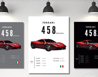 Ferrari Poster Print 458 Speciale Poster Super Car Poster Wall Art Car Photography Decor Gift For Car Lover Ferrari Print Car Gift