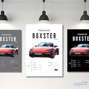 Porsche Poster Print Boxster S 718 Poster Sports Car Poster Wall Art Car Photography Decor Cadeau pour les amateurs de voitures Porsche Print Car Gift