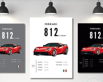 Ferrari Poster Print 812 Poster Sports Car Poster Wall Art Car Photography Decor Gift For Car Lover Ferrari Print Car Gift
