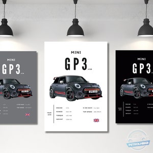 Mini Cooper S Poster Print GP3 JCW Poster Sports Car Poster Wall Art Car Photography Decor Gift For Car Lover Mini Print Car Gift