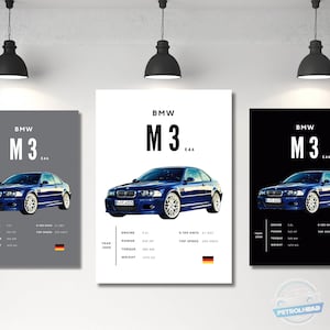 BMW Poster Print E46 M3 Poster Sports Car Poster Wall Art Car Photography Decor Gift For Car Lover BMW Print Car Gift