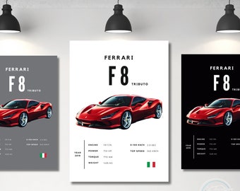Ferrari Poster Print F8 Tributo Poster Sports Car Poster Wall Art Car Photography Decor Gift For Car Lover Ferrari Print Car Gift