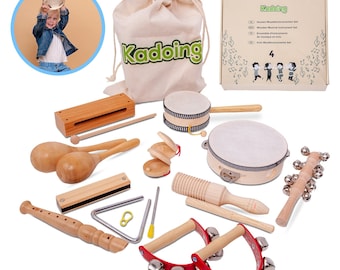 Kadoing® Houten Muziekinstrumenten Set (18-delig), Montessori Speelgoed, Muziek Speelgoed voor Peuters & Kinderen