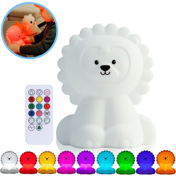 Kadoing® Lampe de nuit Lion (grande) - avec fonction robinet et télécommande - rechargeable - lampe LED - bébé - anniversaire enfants - jouets pour enfants