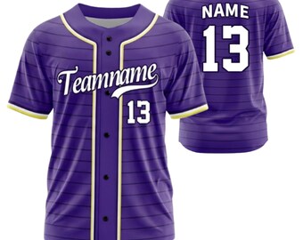 Maillot de baseball violet personnalisé, nom personnalisé, numéro, chemise d'équipe, cadeau pour homme, femme