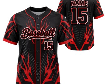 Maillot de baseball personnalisé rouge noir, chemise d'équipe de sport personnalisée avec nom et numéro pour homme