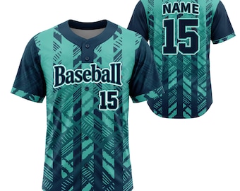 Maillot de baseball personnalisé bleu sarcelle, cadeau chemise bouton 3D nom numéro nom personnalisé pour homme