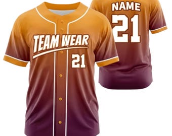 Maillot de baseball personnalisé, chemise d'équipe bordeaux doré, cadeau personnalisé avec numéro de prénom pour homme