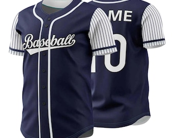 Maillot de baseball personnalisé, chemise personnalisée avec nom et numéro, cadeau bleu marine à fines rayures