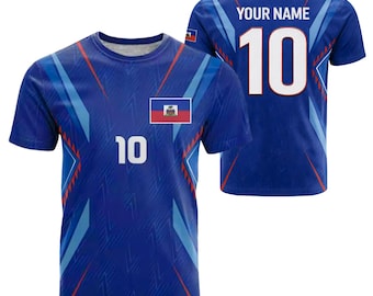 Haiti Custom Soccer Jersey, Personalized Football Shirt with Name & Number, Blue Haiti Inspired Fan Jersey for Men Women Gift Idea
