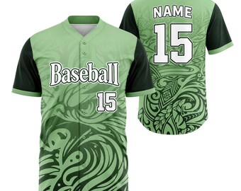 Maillot de baseball vert personnalisé, chemise d'équipe tribale personnalisée, uniforme de numéro de nom