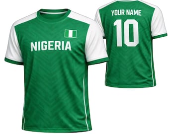 Personalized Nigeria Soccer Jersey, Custom Name Number Football Shirt, Green White Fan Top, Nigeria Supporter Gift for Men Women Kids