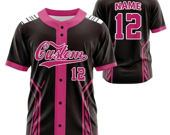 Maillot de baseball personnalisé, chemise d'équipe rose noire, cadeau personnalisé avec numéro de prénom pour les fans