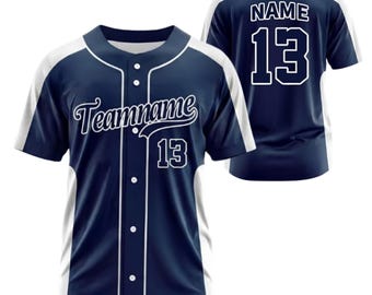 Chandail de baseball de l'équipe personnalisé, nom personnalisé, cadeau, chemise de sport blanc marine