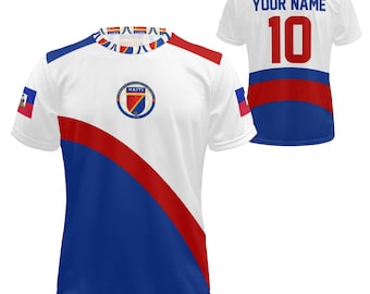 Chemise personnalisée en maillot de football d'Haïti, tee-shirt personnalisé de fan de football d'Haïti, nom et numéro du drapeau d'Haïti, haut cadeau unisexe pour homme et femme