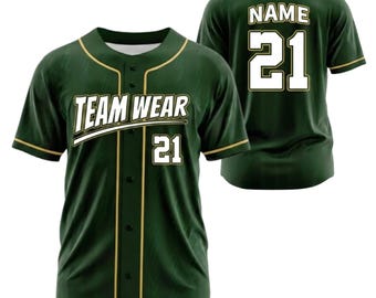 Maillot de baseball vert personnalisé, nom personnalisé, numéro, uniforme d'équipe, cadeau pour homme, papa