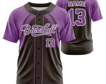 Maillot de baseball personnalisé, chemise d'équipe violette noire, cadeau pour le haut avec numéro de nom personnalisé