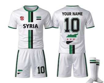 Personalized Syria Soccer Jersey Set White Football Kit with Custom Name Number, Syria Shirt Shorts Socks Uniform Fan Teamwear Gift