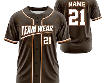 Maillot de baseball marron personnalisé, maillot d'équipe personnalisé, maillot à numéro pour homme