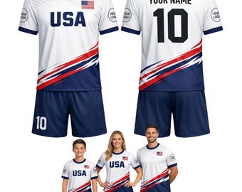 Benutzerdefinierte USA Fußball Trikot-Set, personalisierte Name Nummer Uniform, Vaterrot Rot Weiß Blau Fußball-Kit für Männer Frauen Jugend Team Geschenk