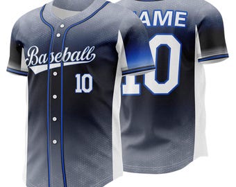 Maillot de baseball personnalisé, chemise noire bleue avec boutons 3D, cadeau personnalisé avec numéro de prénom