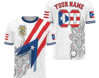 Custom Puerto Rico Baseball Jersey Personalized Name Number Shirt Puerto Rican Flag Taino Design Sports Fan Gift Unisex Tee Game Day