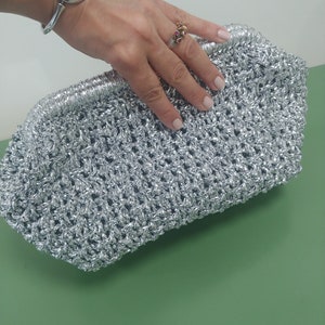 Clutch with Burs, Hand bag, Raffia, Silver, Chic and stylish image 1