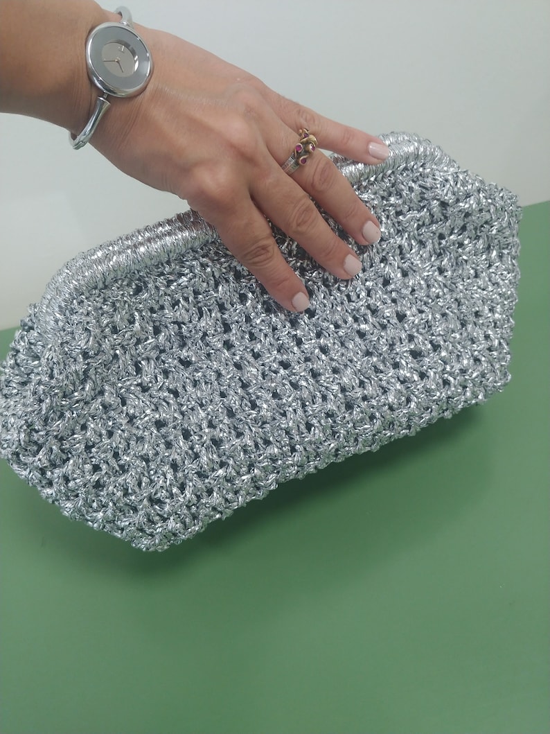 Clutch with Burs, Hand bag, Raffia, Silver, Chic and stylish image 1