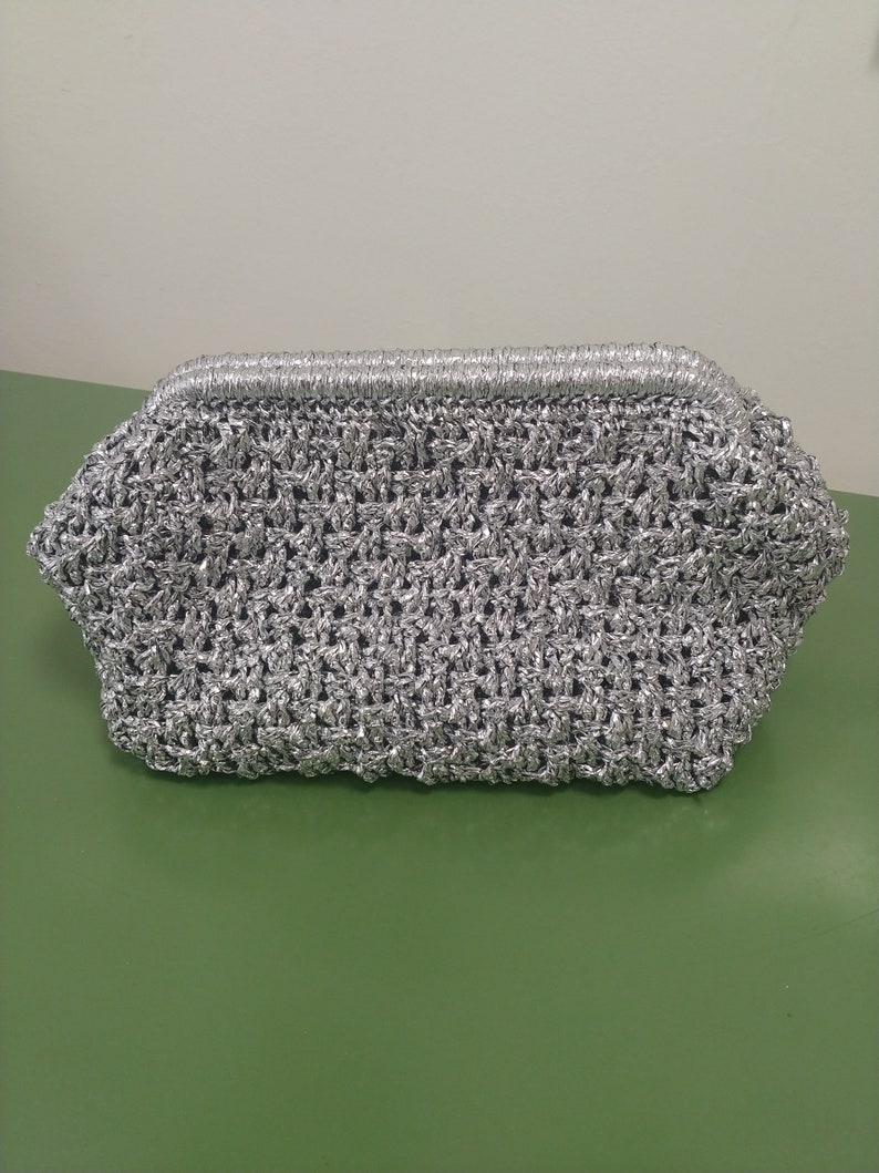 Clutch with Burs, Hand bag, Raffia, Silver, Chic and stylish image 5