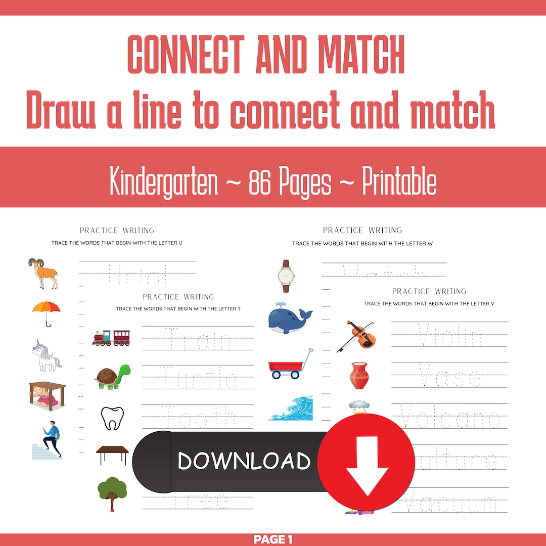 Worksheet Kindergarten Printable Connect and Match Activity Learning ...