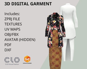 3D Digital Garment Women's Kebaya | Clothing Design for Unique Digital  CLO3D &  Marvelous Designer