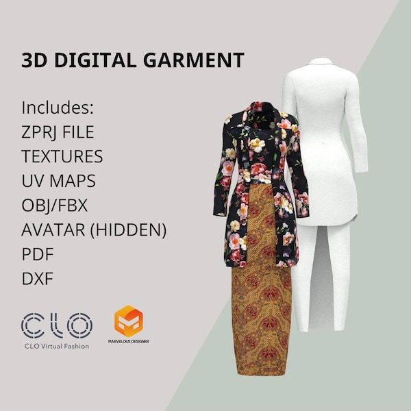 3D Digital Garment Women's Kebaya | Clothing Design for Unique Digital  CLO3D &  Marvelous Designer