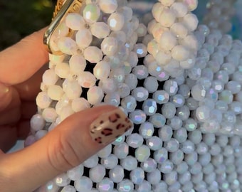 Accessory to a dress, Iridescent Pearl Mini Purse, Elegant Evening Clutch, Bridal Wedding Handbag, Crossbody with Gold Chain, Niche bag, white