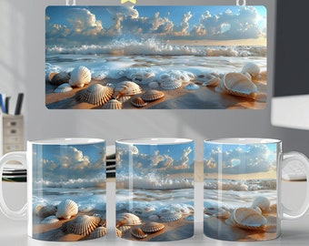 beach mug wrap sublimation design 11oz 15oz mug template png digital download