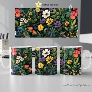 wildflower mug wrap 11oz 15oz mug template spring flower sublimation design png digital download