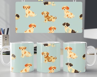 puppy pattern dog mug wrap 11oz 15oz mug template dog lovers mug sublimation design png digital download