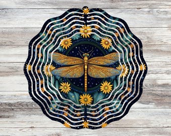 vibrant mystical dragonfly night garden wind spinner sublimation design png digital download home decor
