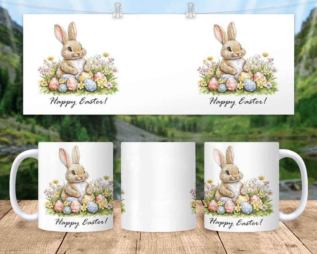 Easter Bunny Mug Wrap Floral Easter Eggs Mug Wrap Png 11oz 15oz Mug ...