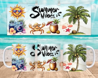 summer mug wrap summer vibes beach mug 11oz 15oz mug template sublimation design png digital download