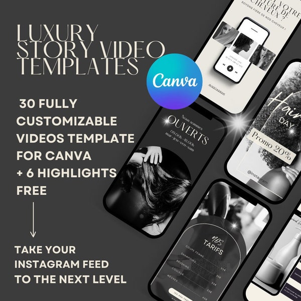 30 Vidéos Template Story Instagram Reel salon de coiffure Hairstylist