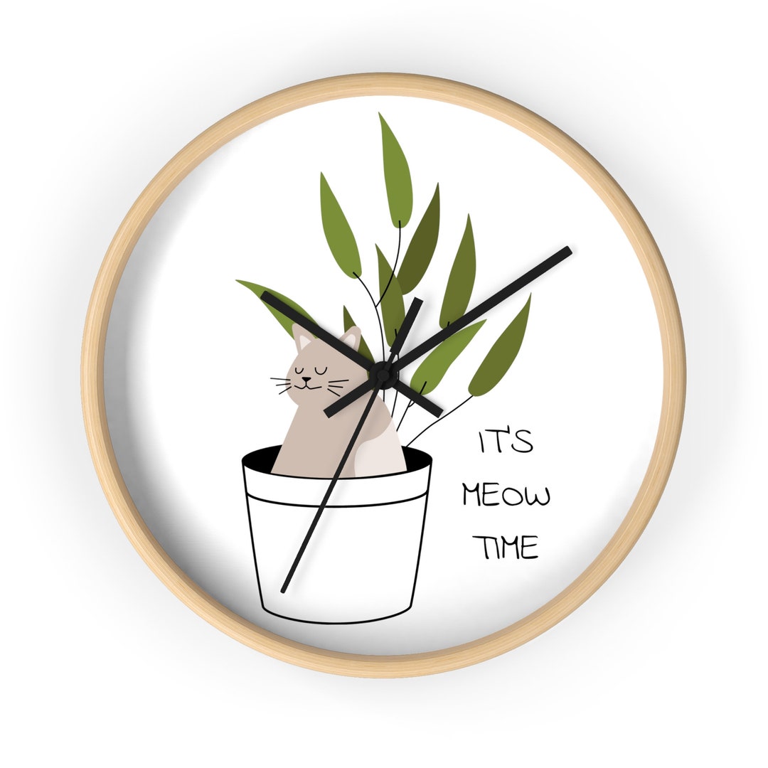 Cat Wall Clock Cute Cat Clock Minimalist Clock Funny Cat Etsy