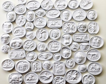 50 Mixed Grand Tour Intaglios, Plaster Intaglio, Antique Cameo, Classical Art, Home Decor, Wall Plaster Seals, Interior Design