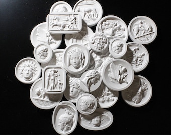 Plaster Intaglio, 10 Pieces Mixed Grand Tour Intaglios, Plaster Wall Art, Home Decor, Plaster Medallions, Classical Design