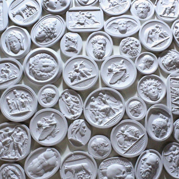 Bundle of 30 Mixed Grand Tour Intaglios, Plaster Intaglio, Home Wall Art, Greek Mythology, Plaster Seals, Classical Statue, Roman Cameo