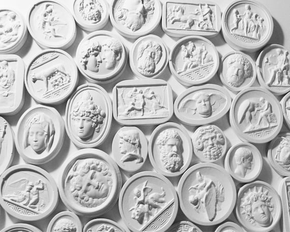 55 Mixed Plaster Intaglios, Grand Tour Cameos, Classical Art Home Decor