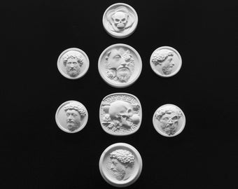 Intaglios de yeso de Marco Aurelio, medallones Grand Tour Memento Mori, conjunto estoico de 8 camafeos