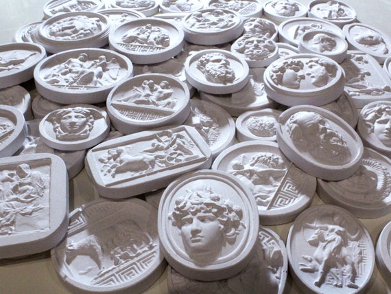 Mixed Set of 15 Plaster Intaglios, Grand Tour Cameo Designs, Classical Home Decor